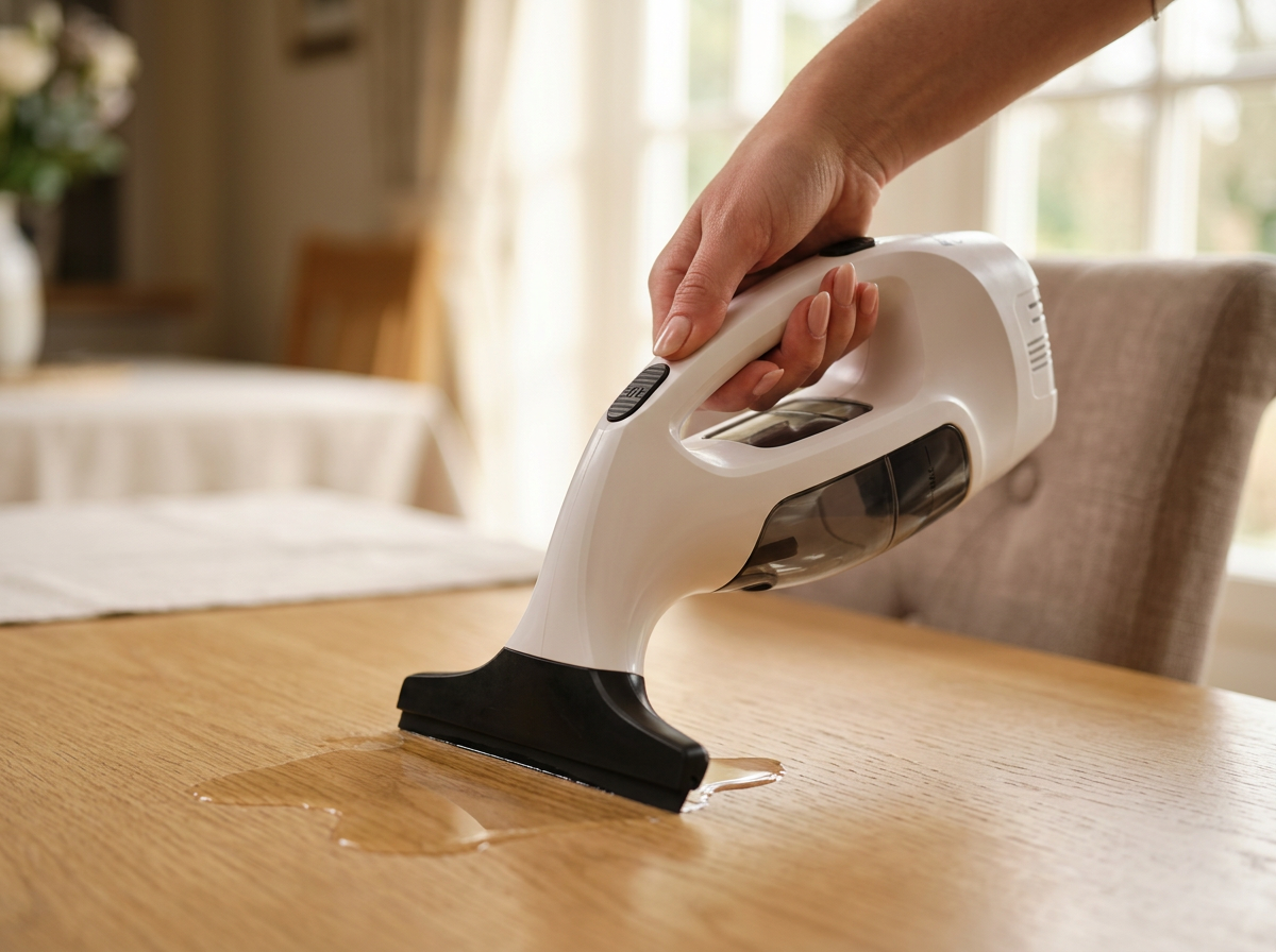 ClearSwipe absorbing a water spill from a kitchen worktop